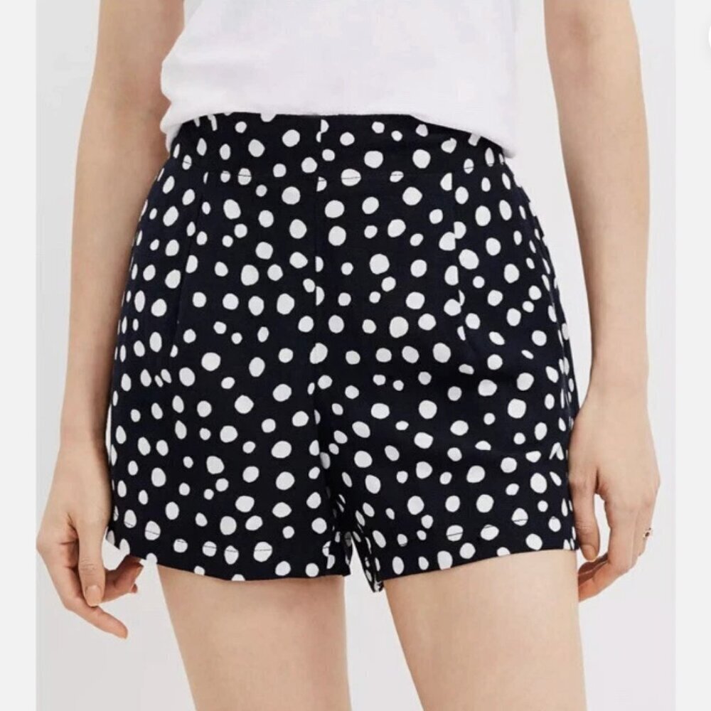 Loft Women's Size XL Pleated Pull On Shorts Zoo Dot Navy Blue White Polka Dots